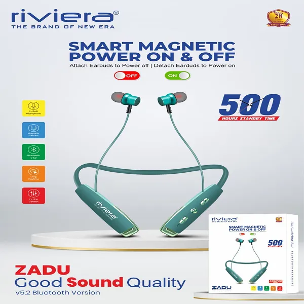 RIVIERA ZADU MEGNETIC ON/OFF WIRELESS BLUETOOTH NECKBAND