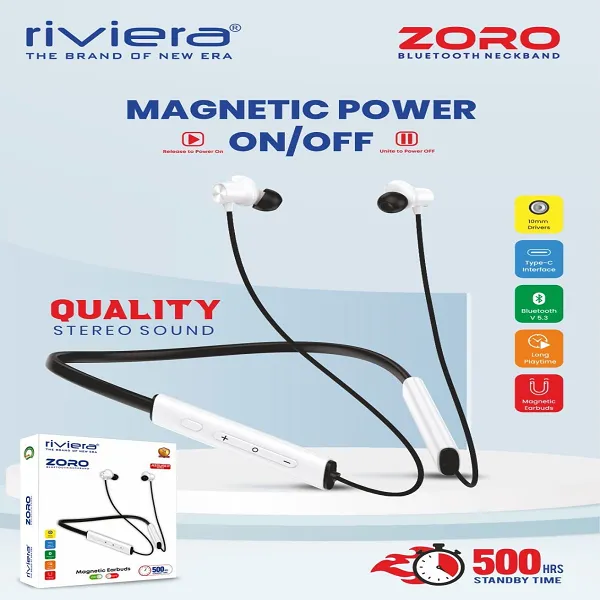 RIVIERA ZORO SERIES MEGNETIC ON/OFF WIRELESS BLUETOOTH NECKBAND