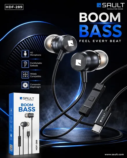 SAULT NEW TYPE C EARPHONE HDF- 289 BOOM BASS MEGNETIC BUDS