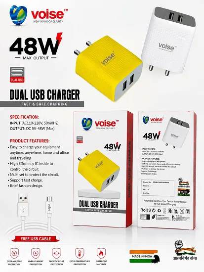 NEW VOISE 48W DUAL USB TYPE- C CHARGER